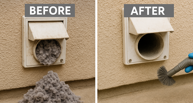 dryer vent before and after cleaning